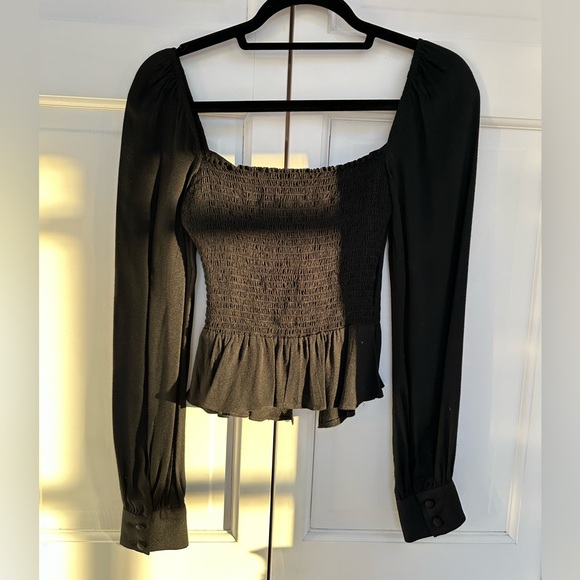 Reformation Black Buttoned Long Sleeve Peplum Blouse - Picture 4 of 12